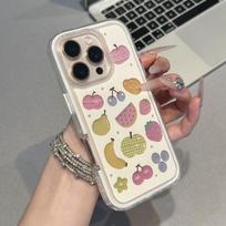 Creative hollow strawberry fruit for Apple 17Pro two-in-one mobile phone case IP16/15/14/13 colorful 12 IPhone17ProMax