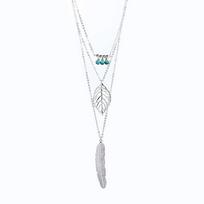 Turquoise Necklace Leaf Pendant  Feather Choker Necklace 3 Layer Chain Multilayer Necklace sidabras