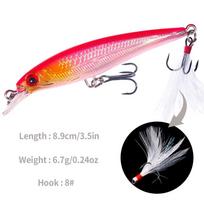1vnt Lifelike Lydekos masalas 9cm 8g Hengjia Wobbler Minnow žvejybos masalas su plunksnų kabliuku