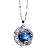 Madinga Unisex Rotate Round Dragon Eye Crescent viršutinė mėnulio pakabuko ilga grandinėlė sidabras