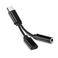 USB C iki 3,5 mm ausinių lizdo adapteris, suderinamas su C tipo ausinių pagalbinio kabelio skaitmeninio garso keitikliu juoda
