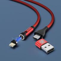 KEYSION 540 Rotate 5A magnetinis laidas greito įkrovimo mobiliojo telefono magnetinio laido laidas Micro USB Type C iki USB-A kabelis, skirtas iPhone Samsung Xiaomi (1 mln) Micro USB 3A raudona