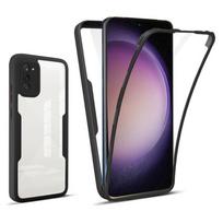 Dėklas, skirtas Samsung Galaxy S23 Ultra Plus 360 Skaidrus dvipusis minkštas silikoninis telefono dėklas, skirtas Samsung S 23 S23Ultra S23Plus viso kūno apsaugos TPU dangtelis Samsung Galaxy S23 Ultra juoda