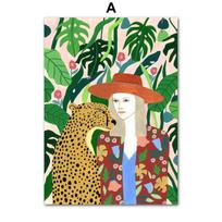 Mergina Lamos Leopardas Tigras Oranžinis Vintage genties plakatai ir spaudiniai Sienų menas Drobė Tapyba Sienų Paveikslėliai Svetainės dekoravimui Be rėmelio 21*30cm