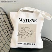 Women Shopper bag Henri Matisse The Essence of Line Bag Harajuku Shopping Canvas Shopper Bag girl handbag Tote Shoulder Lady Bag 24*26cm white