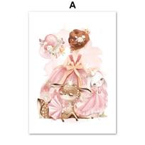 Šiaurės šalių Kawaii Fawn Bunny Fox Princesės karūnos sienos meno drobės tapybos plakatai ir vaikų kambario dekoravimo nuotraukos 21X30cm No Frame