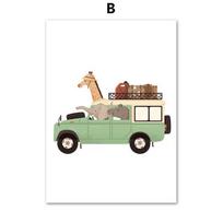 Žirafa Dramblys Meška Gyvūnas Automobilis Kelionės Drobės Tapyba Darželio Sienų Menas Skandinaviški Plakatai ir Spaudinių Muralai 21cm×30cm NoFrame