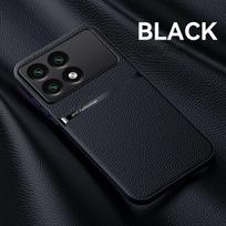 Skirtas Xiaomi Poco X6 Pro 5G dėklui su metalinės plokštės magnetiniu automobilio laikikliu telefono dėklu, skirtu PocoX6 Pro X 6 X6Pro minkštos odos galinis dangtelis For Poco X6 Pro 5G juoda