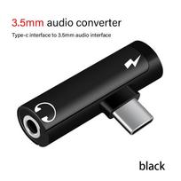 2 viename C tipo USB „Lightning“ adapteris 3,5 mm lizdo garso ausinių adapteris USB-C įkrovimo adapteris, skirtas „Xiaomi Huawei“ ausinių adapteriui For TYPE-C juoda