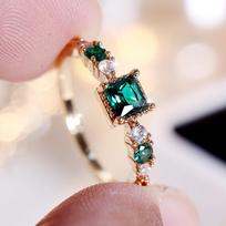 „Princess Cut Green“ cirkonio paprasti vestuviniai žiedai moterims, minimalistiniai aukso spalvos pirštų žiedai, puikūs papuošalai vestuvių vakarėliui 5 auksas/žalia