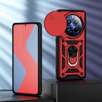 KEYSION Shockproof Armor Case for Realme 12 Pro+ 12 5G Slide Camera Protection Ring Stand Phone Back Cover for OPPO Realme 12 5G for Realme12ProPlus 5G tamsiai mėlyna spalva
