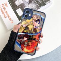 Matte Case For iPhone 11 12 13 14 Pm Pro Max XR X 8 7 Plus Pro XS Mini Skin Feeling Cover Fundas Shell Japan Anime Demon Slayer iPhone 14 PM gray