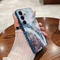 Samsung S25 S24 S22 Ultra Plus S23 S21 S20 Fe A55 A54 A53 A34 A15 5g spalvingo marmuro Tpu atsparus smūgiams plonas minkštas objektyvo apsauginis dėklo dangtelis Samsung S24 mėlyna