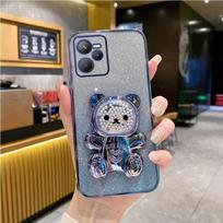 Realme C67 Mielas Meškiuko Laikiklis Blizgantis Dengtas Dėklas ant Oppo Realme c67 c35 c33 C53 c33 c55 c30 c31 c21 Stovo Dangtelis Realme C31 mėlyna