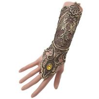 Gotikinė steampunk nėrinių rankogalių be pirštų pirštinė, šildoma apyrankė, juoda auksinė