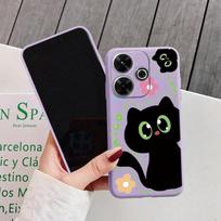 Minkštas silikoninis dėklas su juodu katinu Xiaomi Redmi Note 13 Pro 13C 14T Poco C65 Samsung A55 M35 A35 S24 Huawei Honor 200 iPhone 15 Realme smūgiams atsparus dangtelis Samsung Galaxy S9 Plus violetinė