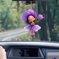 Akrilinis angelo pakabukas - Violetinė tulpė, gėlių mergaitė, namų ir sodo dekoras, raktų pakabukas, pakabinamas papuošalas automobiliui
