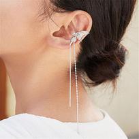 French-Style Butterfly Ear Cuff Earrings for Women - Non-Pierced, Elf Design with Tassel and Water Drop Details Butterfly tassel (single on the left)