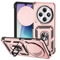 Šarvuotas dėklas Xiaomi Poco C75 dėklui, slankiojantis fotoaparato objektyvo apsauginis telefono dangtelis, Pocco Poko Little C75 C 75 PocoC75 dėklas su žiediniu stovu For Poco C75 (4G) rožinio aukso spalvos