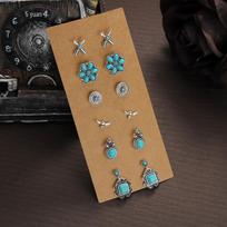 Retro Ethnic Turquoise Flower Cowboy Hat & Cactus Earrings Set – Ideal for Commuting
