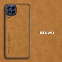 Prabangus odinis telefono dėklas Samsung Galaxy A12 A22 4G A42 5G, galinis dangtelis su silikonine apsauga Samsung M12 M22 M32 M42 For Samsung A12 ruda