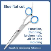 Profesionalios plaukų retinimo žirklės namų naudojimui Blue flat cut white