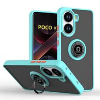Šarvuotas magnetinis dėklas Poco X7 X6 F7 Pro F6 F5, atsparus smūgiams, matinis, su žiedu-laikikliu-stovu, telefono dėklai Poco M7 M6 Pro 5G, galinis dangtelis Poco X6 dangaus mėlyna spalva
