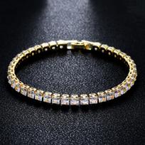 JD Full Diamond Zircon Tennis Bracelet: Women's Light Luxury Electroplated High-End Beaded Bangle 17 cm Length auksas/žalia