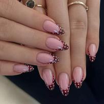 Wine Red French Tip Press On Nail With White Polkas Dots Artificial Nail ABS Build For Women Girl Party Decoration 1