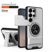 For Samsung Galaxy S21 S22 S23 S24 S25 S26 Ultra S26 Plus Luxury plastic rotating magnetic ring holder phone case shell For Galaxy S21 Ultra sidabras