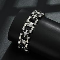 Stainless Steel Black Rubber Cross Motorcycle Biker Chain Men Link Bracelet Personality Jewelry Accessories