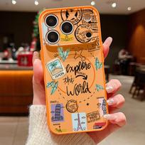 Magnetic For Magsafe Case For iPhone 17 Pro Max Travel Label Landmark Pattern Skin Feeling Cover For iPhone 16 15 14 13 Pro Max iPhone 14 oranžinė