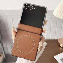 For Samsung Galaxy Z Flip 7 Leather Magnetic Case For Magsafe Hinge Protection Shockproof Wireless Charging Cover For Z Flip7 Galaxy Z Flip7