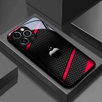 Juodas Anglies Pluoštas Su Apple Raštu Stiklinis Telefono Dangtelis Skirtas iPhone 17 16 15 14 Pro Max 13 12 11 16E 17Air 7 8 Plus XR XS X Dangtelis iPhone Air