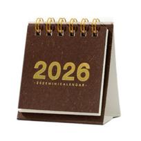 Mini stalinis kalendorius 2026 Stovas Atlenkiamas Mažas Stalinis Kalendorius 2026 m. sausis – 2026 m. gruodis 12 mėnesių kalendorius su dviguba spirale namams, biurui, mokyklai gelsvai ruda