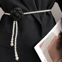 Kamelijos Žiedas Moteriškas Diržas Elegantiška Perlų Juosmens Grandinėlė Saldūs Perlų Juosmens Diržai juoda