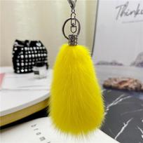 Real Fox Fur Tail Keychain - Personalized Plush Bag Charm yellow