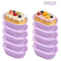 10Pcs Oval Silicone Cupcake Muffin Baking Mold Set Kitchen DIY Cake Making Tools Bakeware for Sweet Treats Pastries violetinė