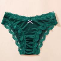 Lace Splicing Skin-Friendly Women's Ice Silk Briefs with Bow Extra Large žalia
