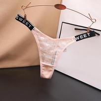 Plus Size Low Waist Mesh Thong with Letter Detail Medium abrikosas
