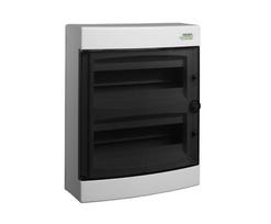 „Noark“ skirstomųjų skydų korpusai. Plastikinis instaliacinis korpusas, permatomos durys, paviršinio montavimo, IP40, 2 eilutės, 2x12 modulių (PNS 24T)