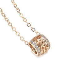 Women Rose Gold Tone Filigree Barrel Pendant Necklace with Sparkling Stone Bands Elegant Bohemian Style Jewelry beige