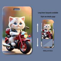 Cat Card Holder: Plastic Sliding Cover ID Badge for Students and Work beige