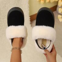 2025 Chelsea Ankle Boots Women Winter Brand Fur Short Plush Warm Flats Slippers Platform Comfortable Shoes Cotton Slides Women 36 juoda