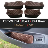 For Volkswagen VW ID.4 Crozz X -2025 Car Door Storage Box Protector Pads Cover Leather Slot Organizer Pockets Accessories 4 PCS Coffee