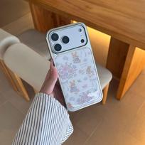 ins bow flower rabbit suitable for Apple 16/17Promax mobile phone case IP15 Epoxy water condensation 14 cute IPhone17ProMax