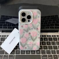 ins pink tulip for Apple 16/17promax mobile phone case iPhone15 skin feel 14 matte 13 sets IPhone17ProMax