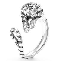 Adjustable Open Ring Men Women Vintage Tiger Motif Geometric Design Plated Copper Retro Jewelry Adjustable Open Band