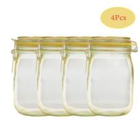 Daugkartinio naudojimo maišeliai su užtrauktuku Masono stiklainio formos sausainių maišelis, atsparus vandeniui šviežių užkandžių laikymo maišelis 4pcs Small