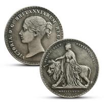 Nukopijuokite Viktorijos JK Yuna ir Liūto penkių svarų sidabro monetų 1839 m. užsienio monetų kolekciją 1pcs
